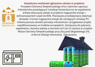 Dodatkowy nabór na magazyny energii. Do 85% dofinansowania dla ostrowieckich prosumentów